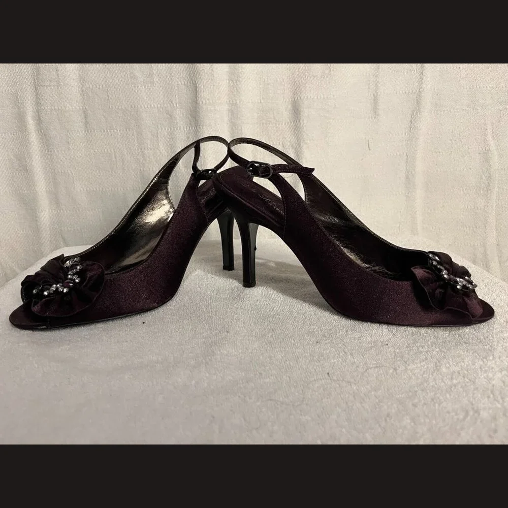 Lulu Townsend Valissa‎ Slingback Formal Burgundy Satin Buckle